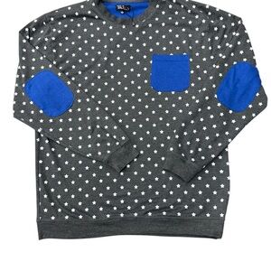 Mens Galaxy long sleeve pullover shirt in gray with white stars size Large